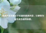 请你补充完整关于后面的具体内容，以便我为你生成合适的标题。